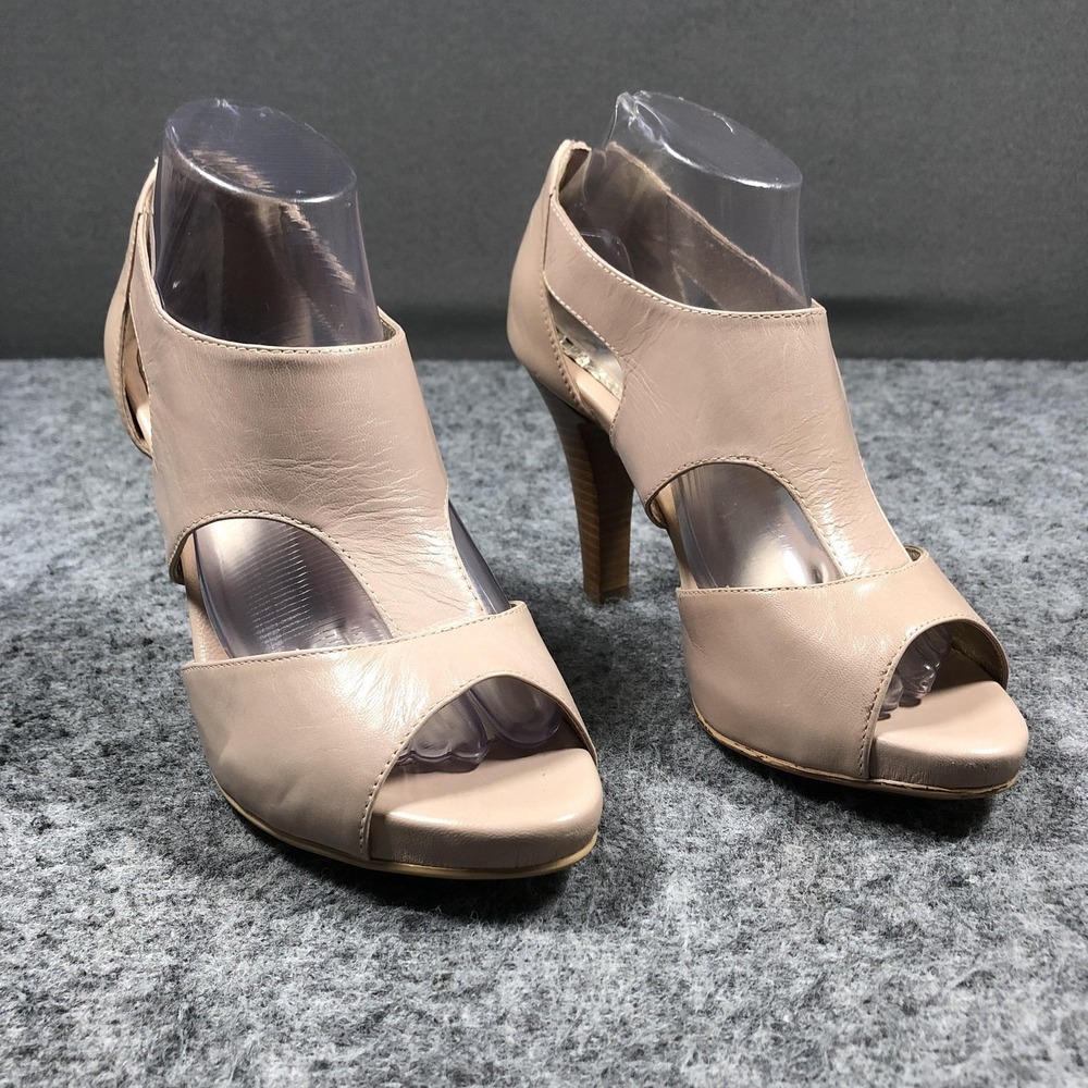 Sofft Peep‎ Toe Platform Heels Womens 8.5 M Beige Leather Zip Cutout Shoes